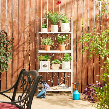 4-Tier Metal Plant Stand Shelving Rack Folding Flower Pot Holder Indoor Outdoor White