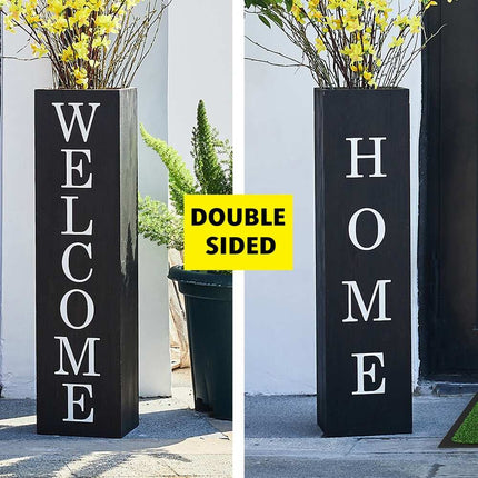 30-Inch Rustic Welcome & Home Double-Sided Wooden Planter Sign 2-Piece Black