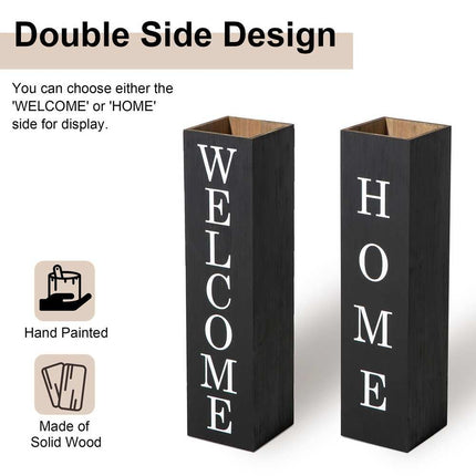 30-Inch Rustic Welcome & Home Double-Sided Wooden Planter Sign 2-Piece Black