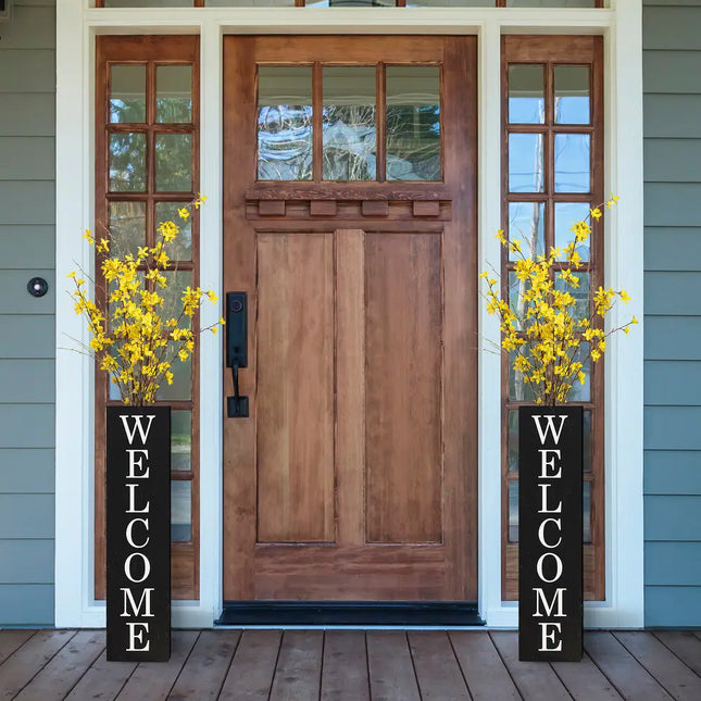 30"H Rustic Double-Sided Wooden Planter Sign – Welcome & Home/Porch