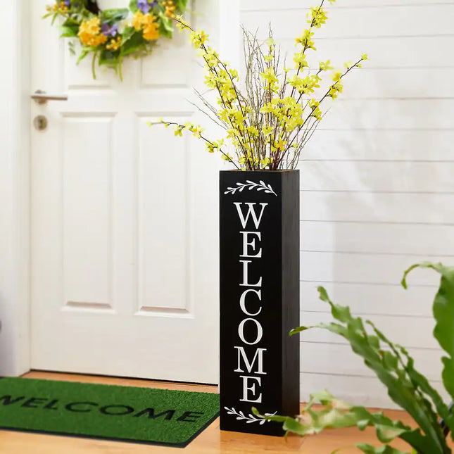 30"H Rustic Double-Sided Wooden Planter Sign – Welcome & Home/Porch