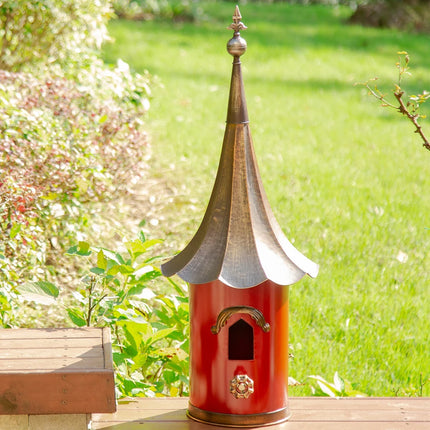 32 Inch Farmhouse Retro Metal Pagoda Birdhouse with Bronze Roof Decor