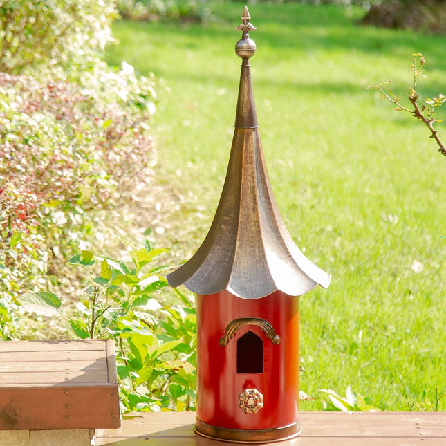 32 Inch Farmhouse Retro Metal Pagoda Birdhouse with Bronze Roof Decor