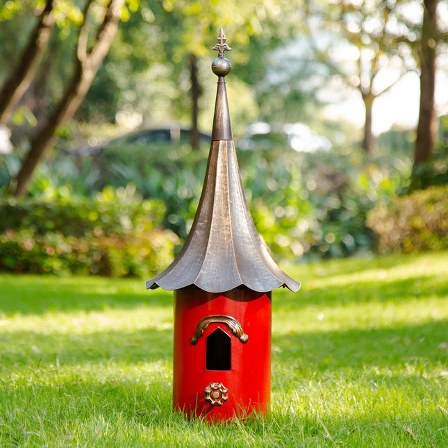 32 Inch Farmhouse Retro Metal Pagoda Birdhouse with Bronze Roof Decor