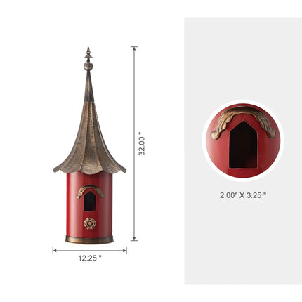 32 Inch Farmhouse Retro Metal Pagoda Birdhouse with Bronze Roof Decor