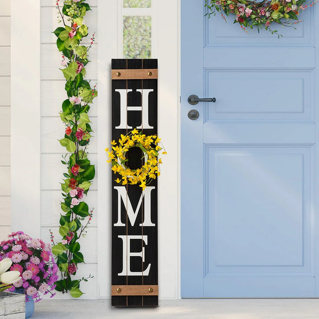 42"H Home Porch Sign with 3 Interchangeable Floral Wreaths – Spring Decor