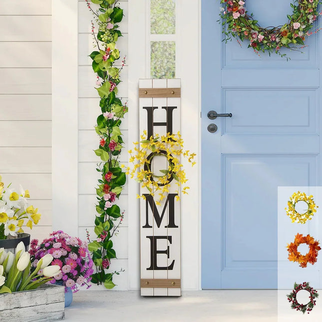 42"H Home Porch Sign with 3 Interchangeable Floral Wreaths – Spring Decor