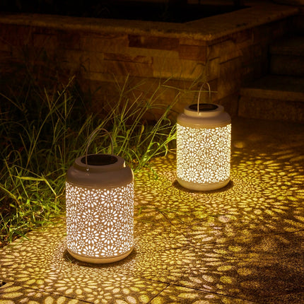 Set of 2 Metal Flower Solar Hanging Lanterns Outdoor Garden Decor Lights