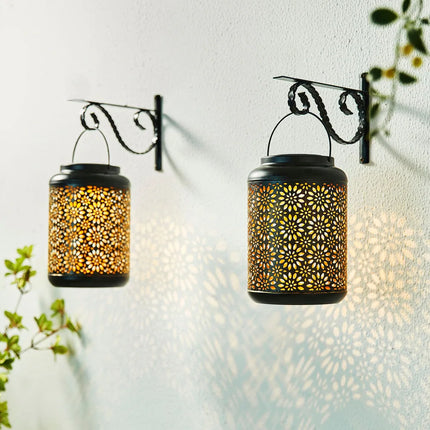 Set of 2 Metal Flower Solar Hanging Lanterns Outdoor Garden Decor Lights