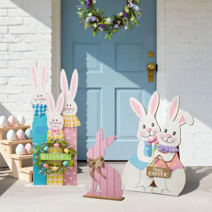 Easter Wooden Bunny Porch Decor – Standing Rabbit Sign Decoration
