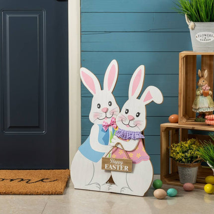 Easter Wooden Bunny Porch Decor – Standing Rabbit Sign Decoration