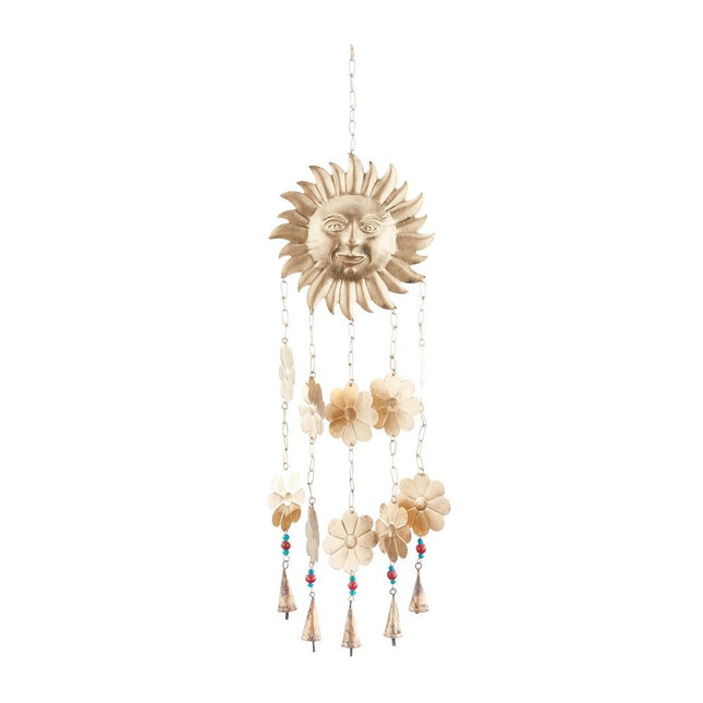 Handmade Gold Metal Windchime – Indoor/Outdoor with Glass Beads & Bells