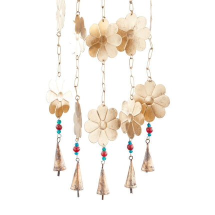 Handmade Gold Metal Windchime – Indoor/Outdoor with Glass Beads & Bells