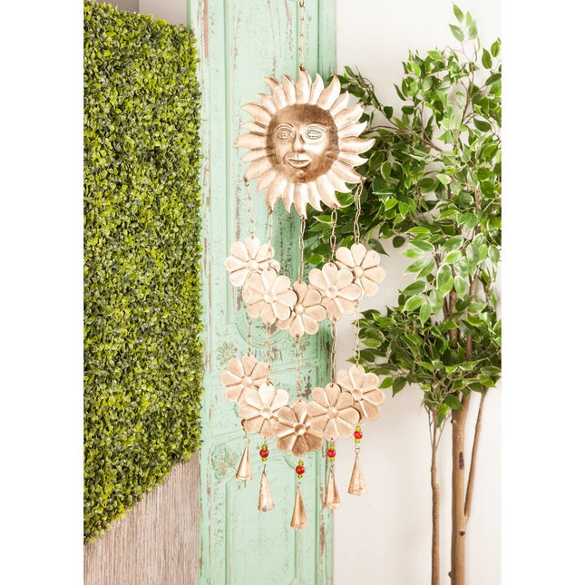 Handmade Gold Metal Windchime – Indoor/Outdoor with Glass Beads & Bells