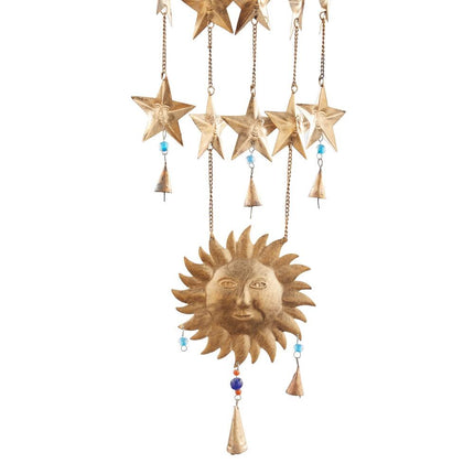 Gold Metal Handmade Wind Chime with Glass Beads and Cone Bells Indoor Outdoor Large