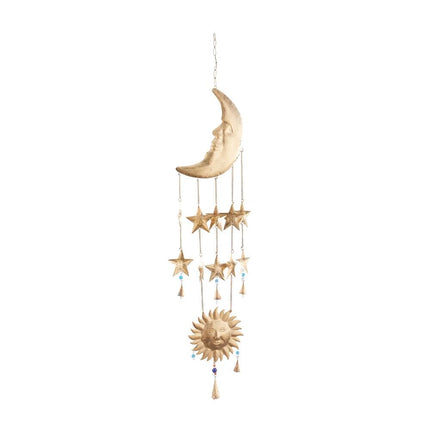 Gold Metal Handmade Wind Chime with Glass Beads and Cone Bells Indoor Outdoor Large