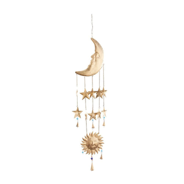 Gold Metal Handmade Wind Chime with Glass Beads and Cone Bells Indoor Outdoor Large