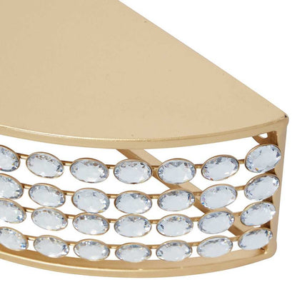 Set of 2 Gold Metal Half Moon Wall Shelves Crystal Embellishments Decorative Storage