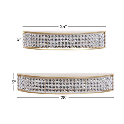 Set of 2 Gold Metal Half Moon Wall Shelves Crystal Embellishments Decorative Storage