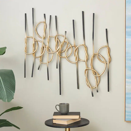 Gold Ombre Knotted Metal Wall Art with Black Ends – Home Decor Accent