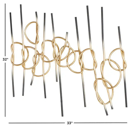 Gold Ombre Knotted Metal Wall Art with Black Ends – Home Decor Accent