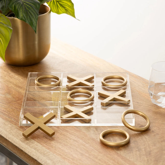 Metal Tic Tac Toe Game Set – Gold/Silver Pieces with Clear Acrylic Board