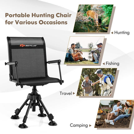 Swivel Hunting Chair with 360° Adjustable Legs Folding Black