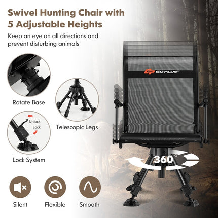 Swivel Hunting Chair with 360° Adjustable Legs Folding Black