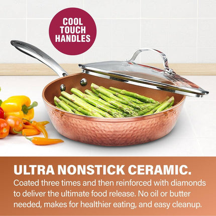 Hammered Nonstick 12in Frying Pan Skillet with Lid Heavy Duty Cookware