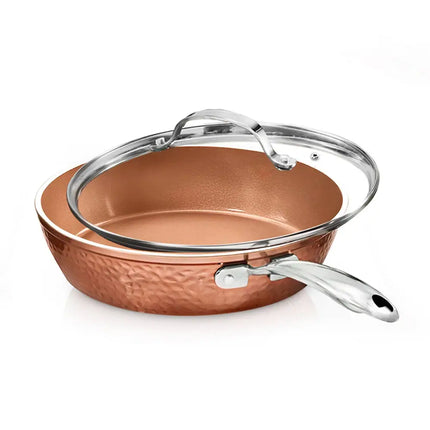 Hammered Nonstick 12in Frying Pan Skillet with Lid Heavy Duty Cookware