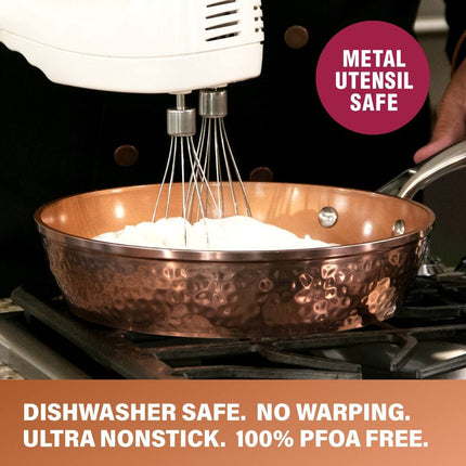 Hammered Nonstick 12in Frying Pan Skillet with Lid Heavy Duty Cookware