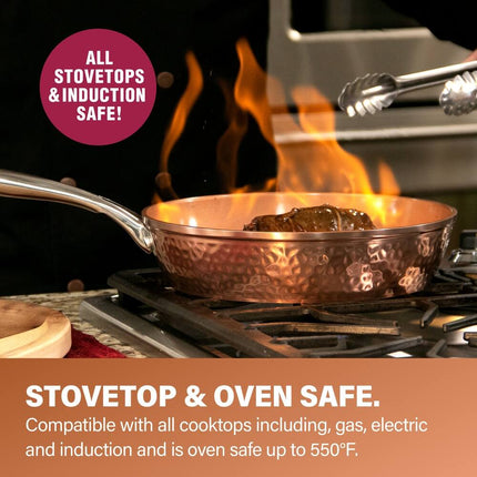 Hammered Nonstick 12in Frying Pan Skillet with Lid Heavy Duty Cookware