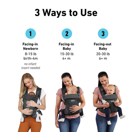 Cradle Me Lite 3-in-1 Baby Carrier Charcoal Gray Adjustable Infant Carrier