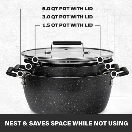 6 Piece Stackable Nonstick Nesting Pots with Lids Blue Cookware Set