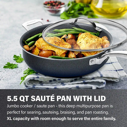 5.5 QT Jumbo Nonstick Deep Saute Pan with Glass Lid Large Frying Cooker