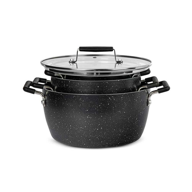 6 Piece Stackable Nonstick Nesting Pots with Lids Blue Cookware Set