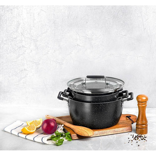 6 Piece Stackable Nonstick Nesting Pots with Lids Blue Cookware Set