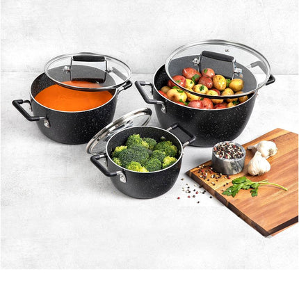 6 Piece Stackable Nonstick Nesting Pots with Lids Blue Cookware Set