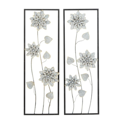 Gray Metal Floral Wall Decor Set of 2 with Black Frame Home Accent Art