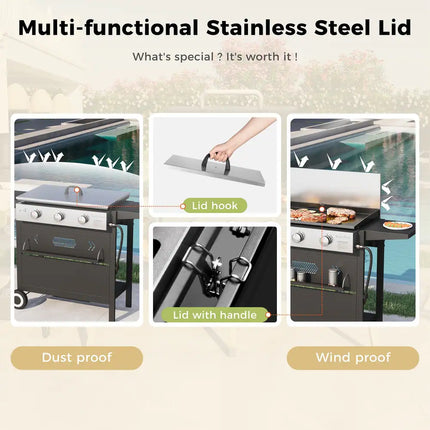 ARTS Propane BBQ Grill 2-3 Burner Cast Iron Griddle Outdoor Patio Cooking