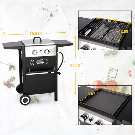 ARTS Propane BBQ Grill 2-3 Burner Cast Iron Griddle Outdoor Patio Cooking