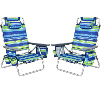 2PCS Folding Backpack Beach Chair Reclining Camping Chair with Carry Straps