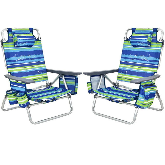 2PCS Folding Backpack Beach Chair Reclining Camping Chair with Carry Straps