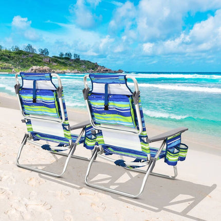 2PCS Folding Backpack Beach Chair Reclining Camping Chair with Carry Straps