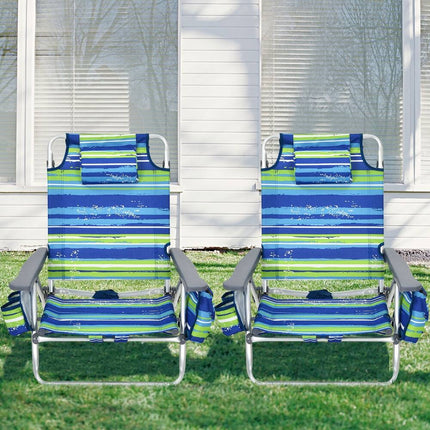 2PCS Folding Backpack Beach Chair Reclining Camping Chair with Carry Straps