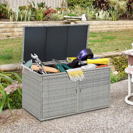 88 Gallon Rattan Storage Box Outdoor Patio Container Seat Storage Bench