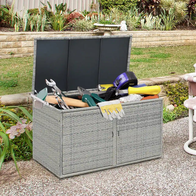 88 Gallon Rattan Storage Box Outdoor Patio Container Seat Storage Bench