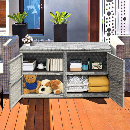 88 Gallon Rattan Storage Box Outdoor Patio Container Seat Storage Bench