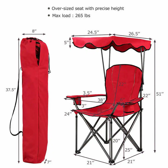 Folding Canopy Camping Chair Portable Beach Chair with Carry Bag Shade