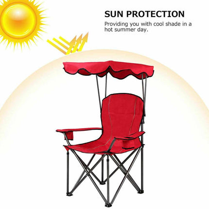 Folding Canopy Camping Chair Portable Beach Chair with Carrying Bag Outdoor Red